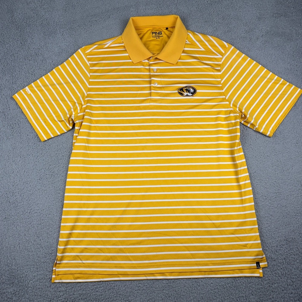 Missouri Tigers Ping Polo Shirt Men XL Yellow White Striped Golf Performance